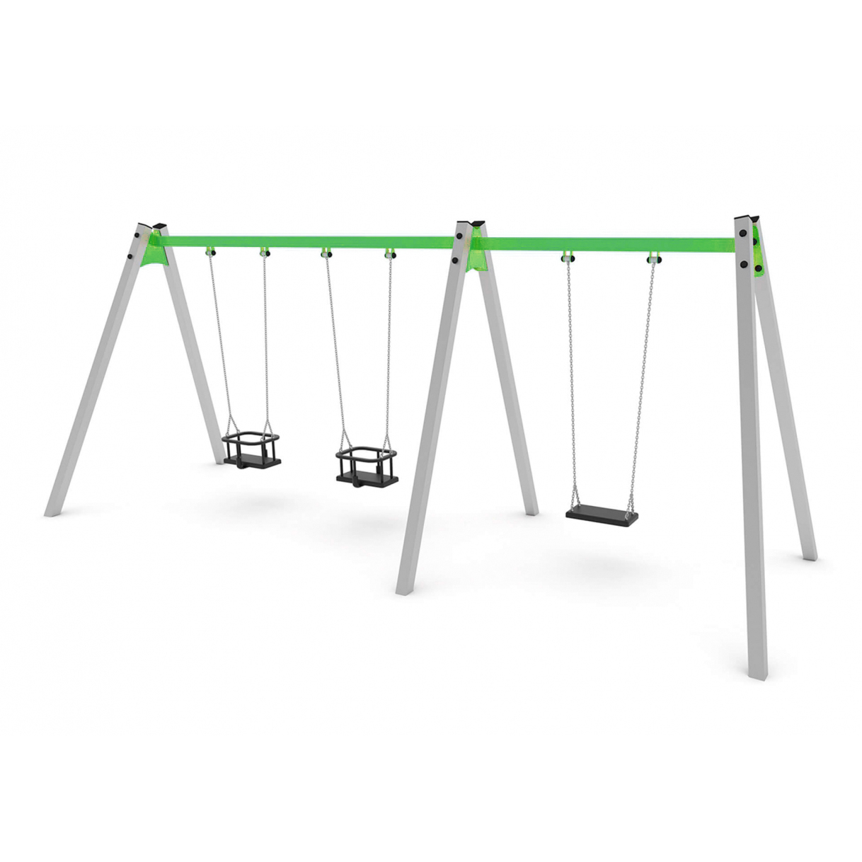 ST 1491 R2R2R1 – Two Cradle One Flat Seat Steel Swings