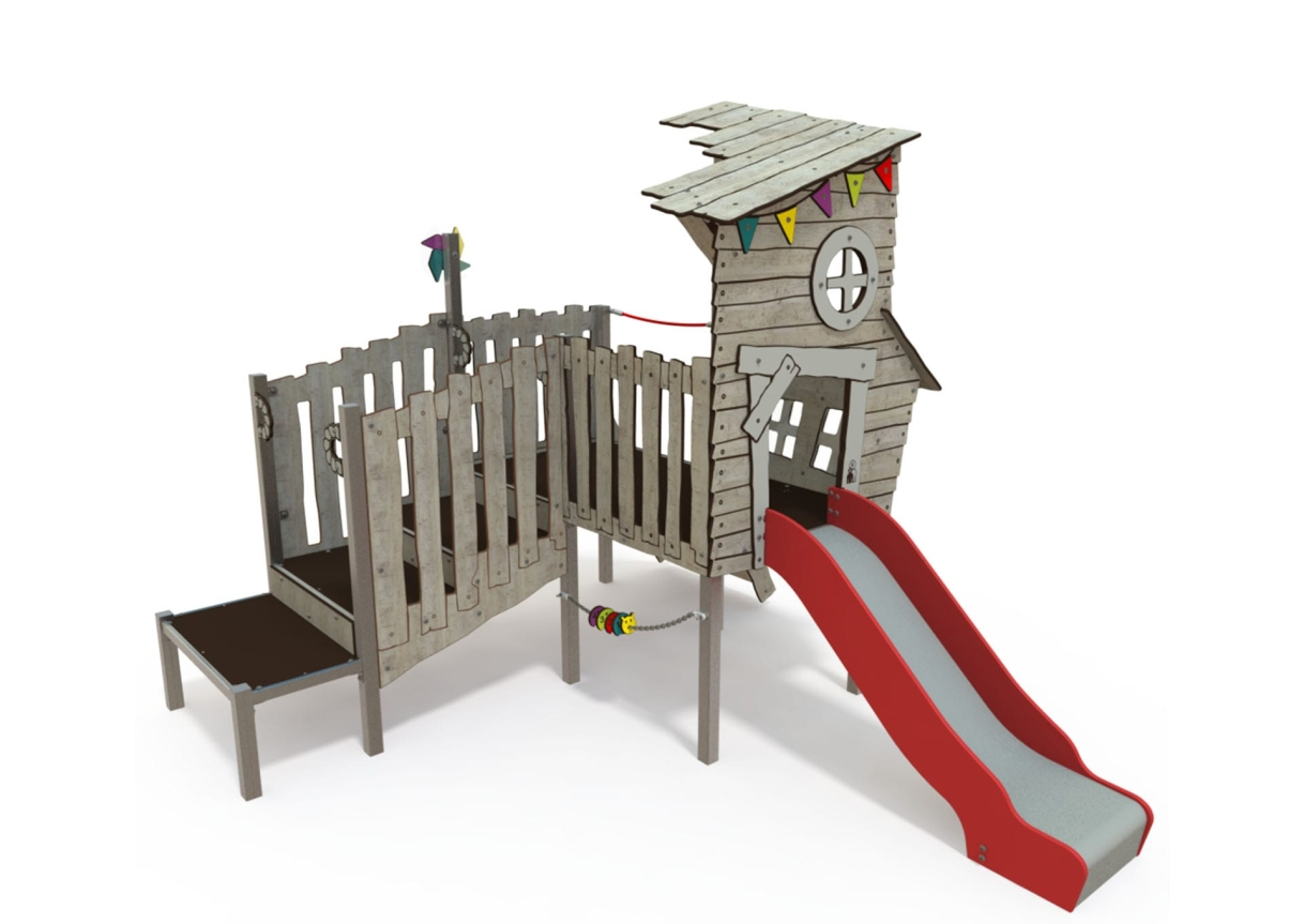 Log Cabin Playhouse – Log Cabin Playhouse with Slide & Bridge